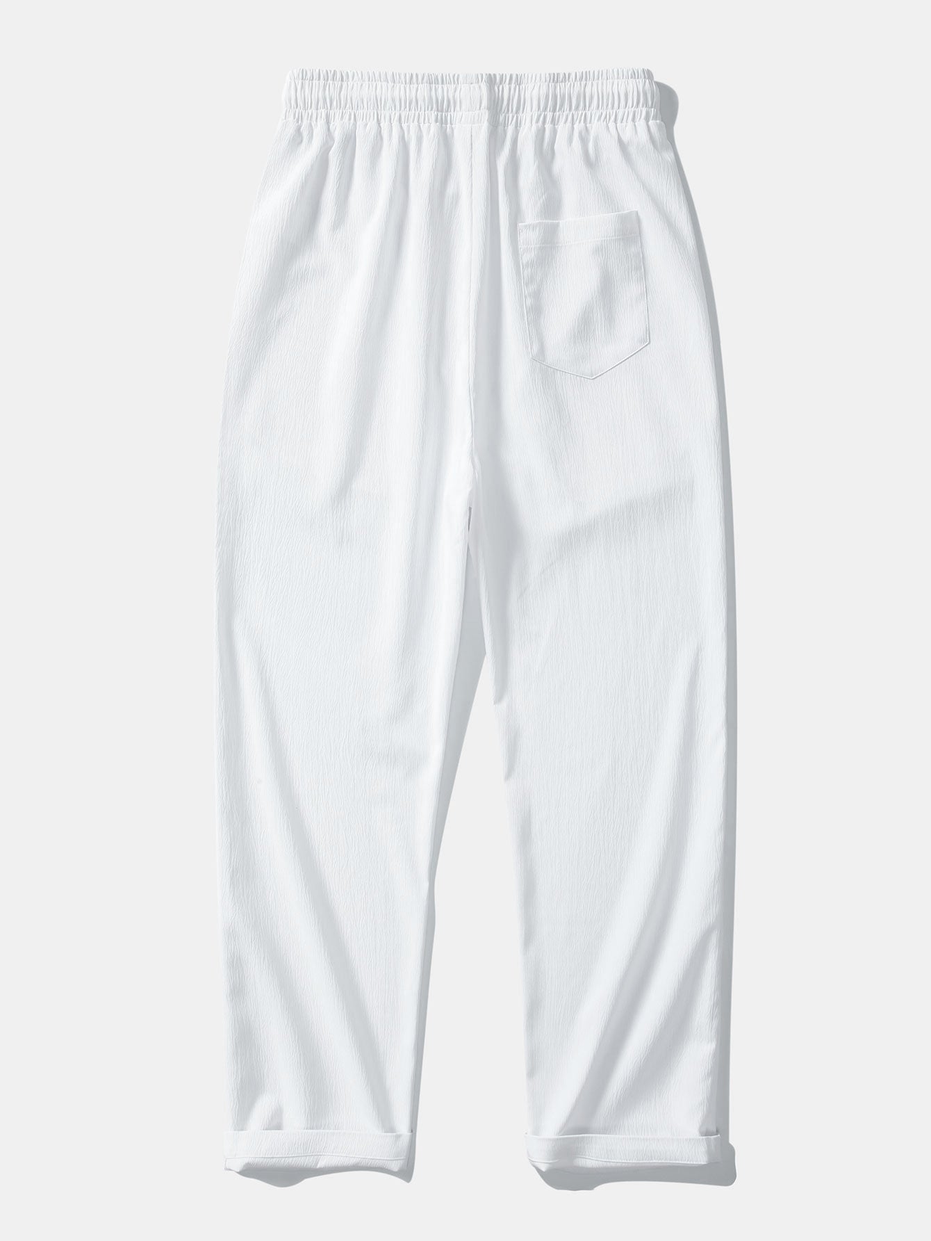 Linen Look Stripe Cuban Collar Shirt & Crinkle Textured Straight Leg Pants