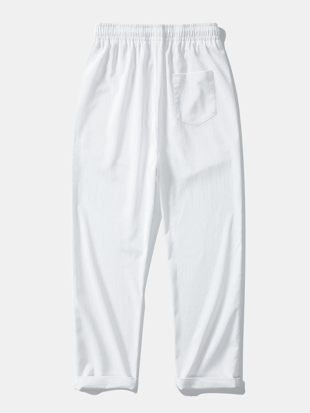 Linen Look V-Neck Stand Collar Shirt & Crinkle Textured Straight Leg Pants