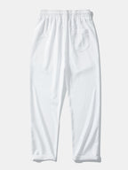 Linen Look V-Neck Stand Collar Shirt & Crinkle Textured Straight Leg Pants
