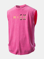 Rich Or Risk Print Washed Distressed Tank Top