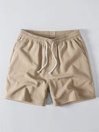 Open Knit Textured Cuban Collar Shirt & Crinkle Textured Drawstring 5" Shorts