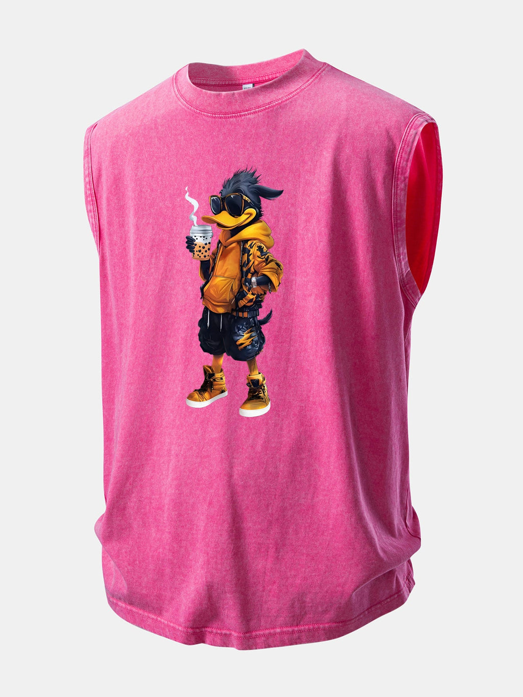 Cool Duck Print Washed Distressed Tank Top