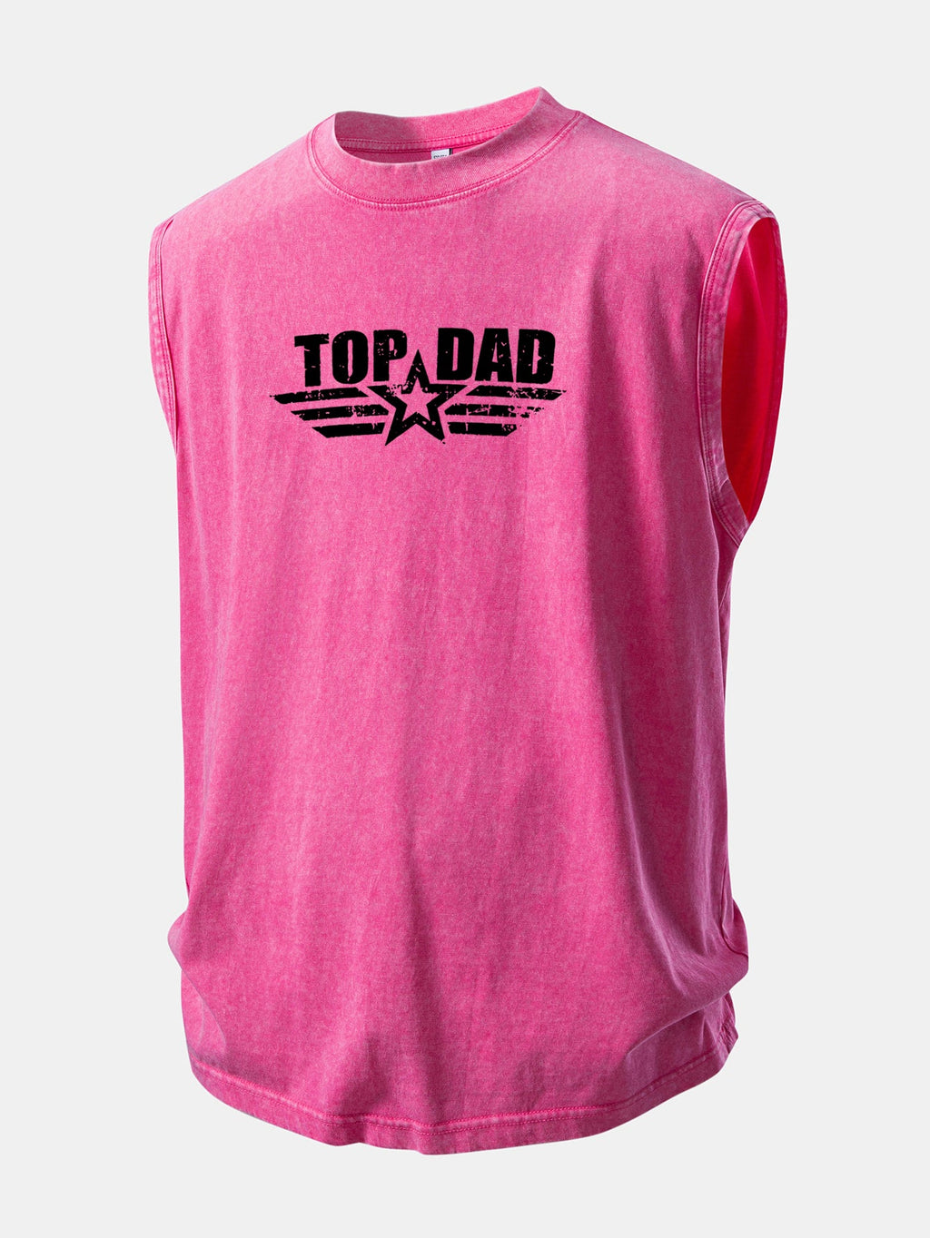 Top Dad Print Washed Distressed Tank Top