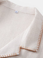 Contrast Stitching Linen Rayon Blend Cuban Shirt