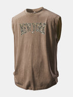 Camouflage New York Print Washed Distressed Tank Top