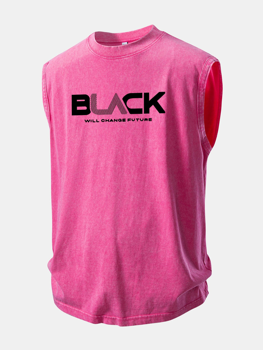 Black Print Washed Distressed Tank Top