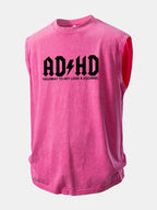 ADHD Print Washed Distressed Tank Top