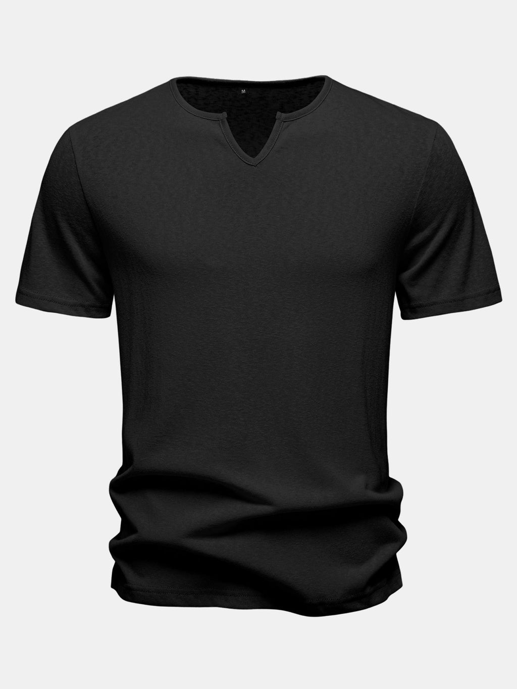 Lightweight Linen Look Notched Collar T-Shirt
