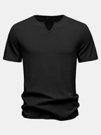 Lightweight Linen Look Notched Collar T-Shirt