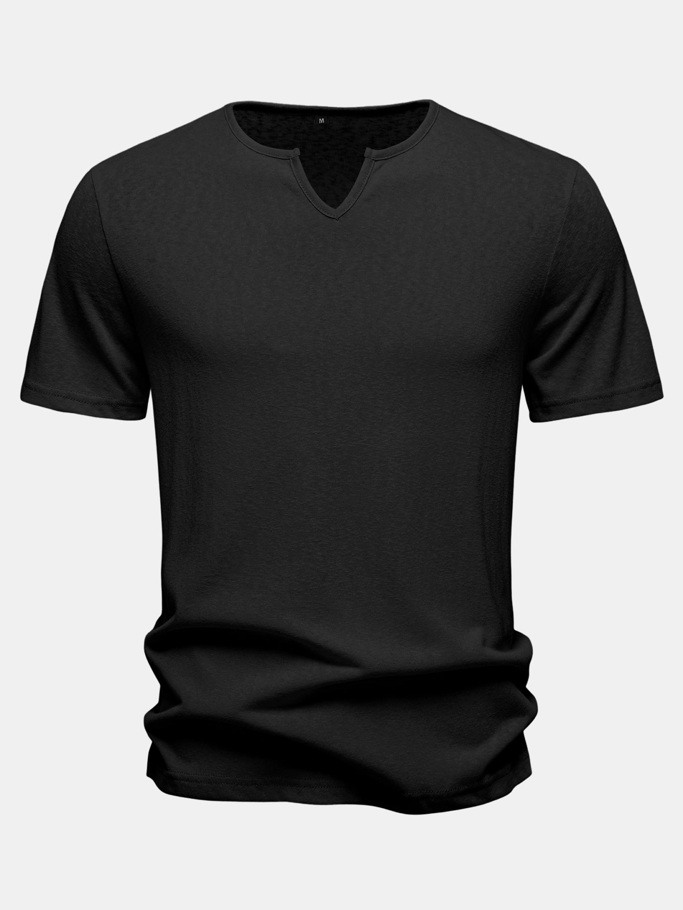 Lightweight Linen Look Notched Collar T-Shirt