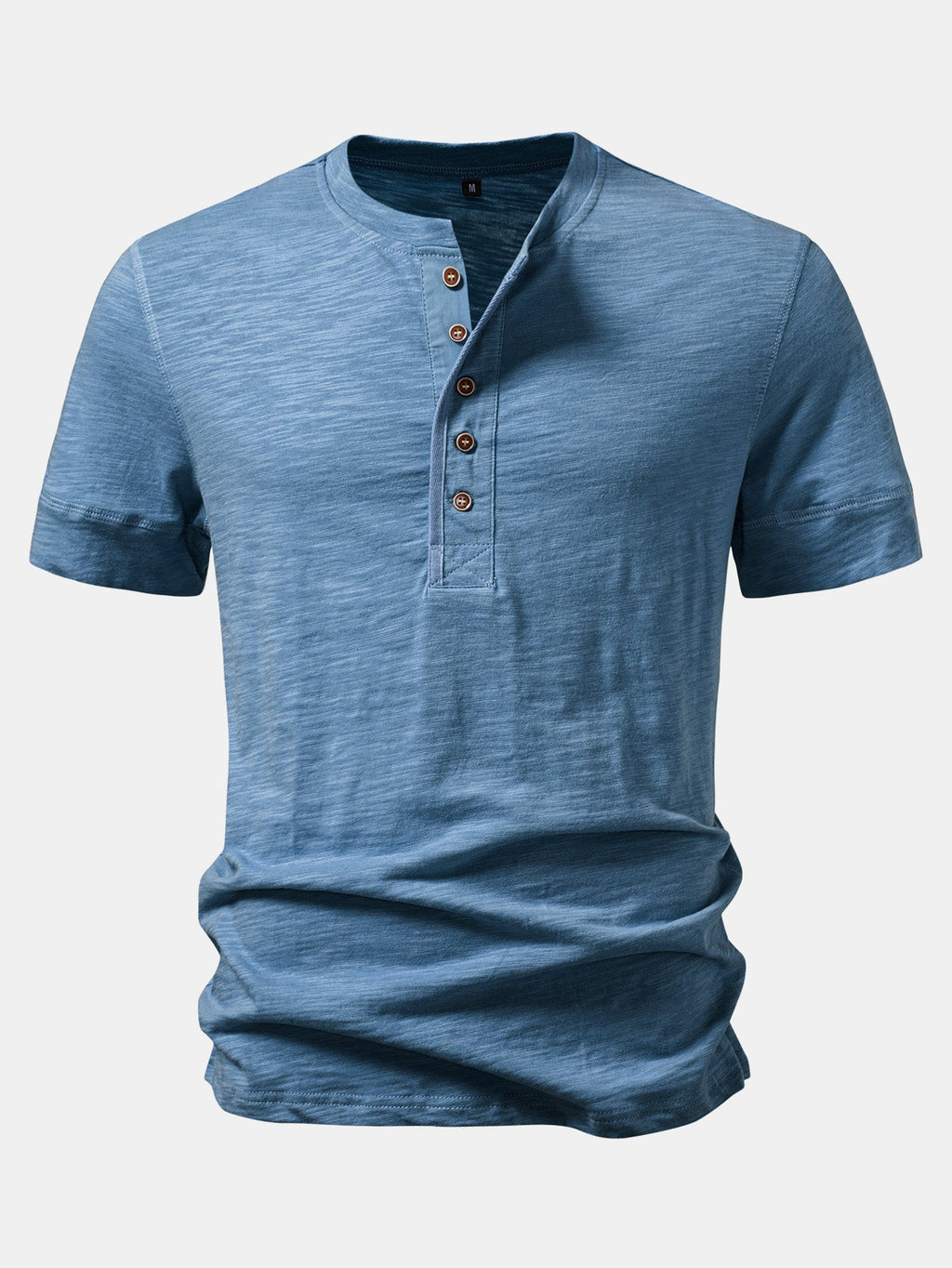 Textured Cotton Henry Collar T-Shirt