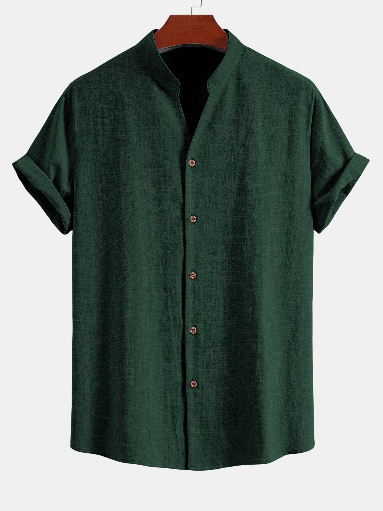 Linen Look V-Neck Stand Collar Shirt & Straight Leg Linen Pants