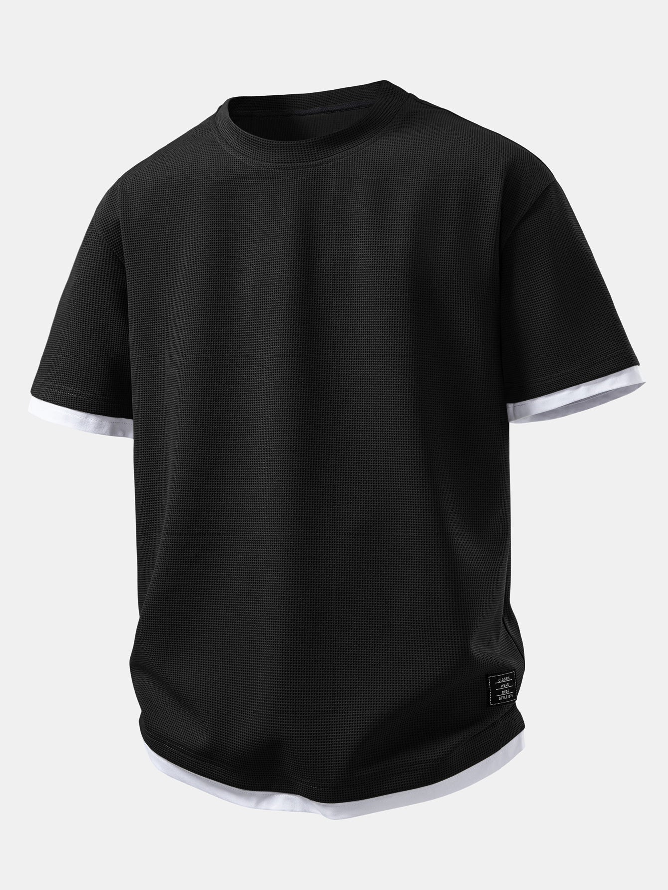 Relax Fit 2 In 1 Waffle Crew Collar T-Shirt & Waffle Drawstring 7" Shorts