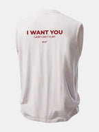 I Want You Print Washed Distressed Tank Top