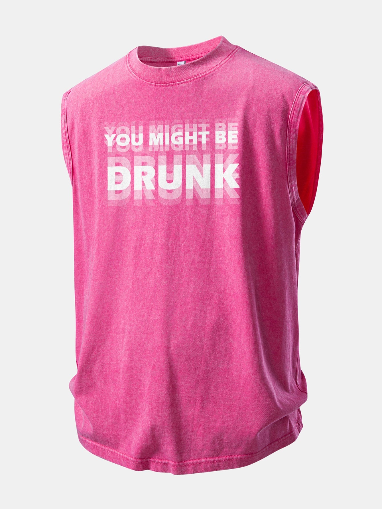 You Might Be Drunk Print Washed Distressed Tank Top