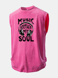 Music Headphones Print Washed Distressed Tank Top