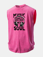 Music Headphones Print Washed Distressed Tank Top