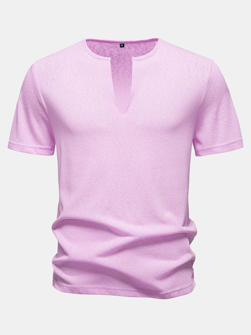 Lightweight Linen Look Deep Notched Collar T-Shirt