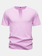 Lightweight Linen Look Deep Notched Collar T-Shirt
