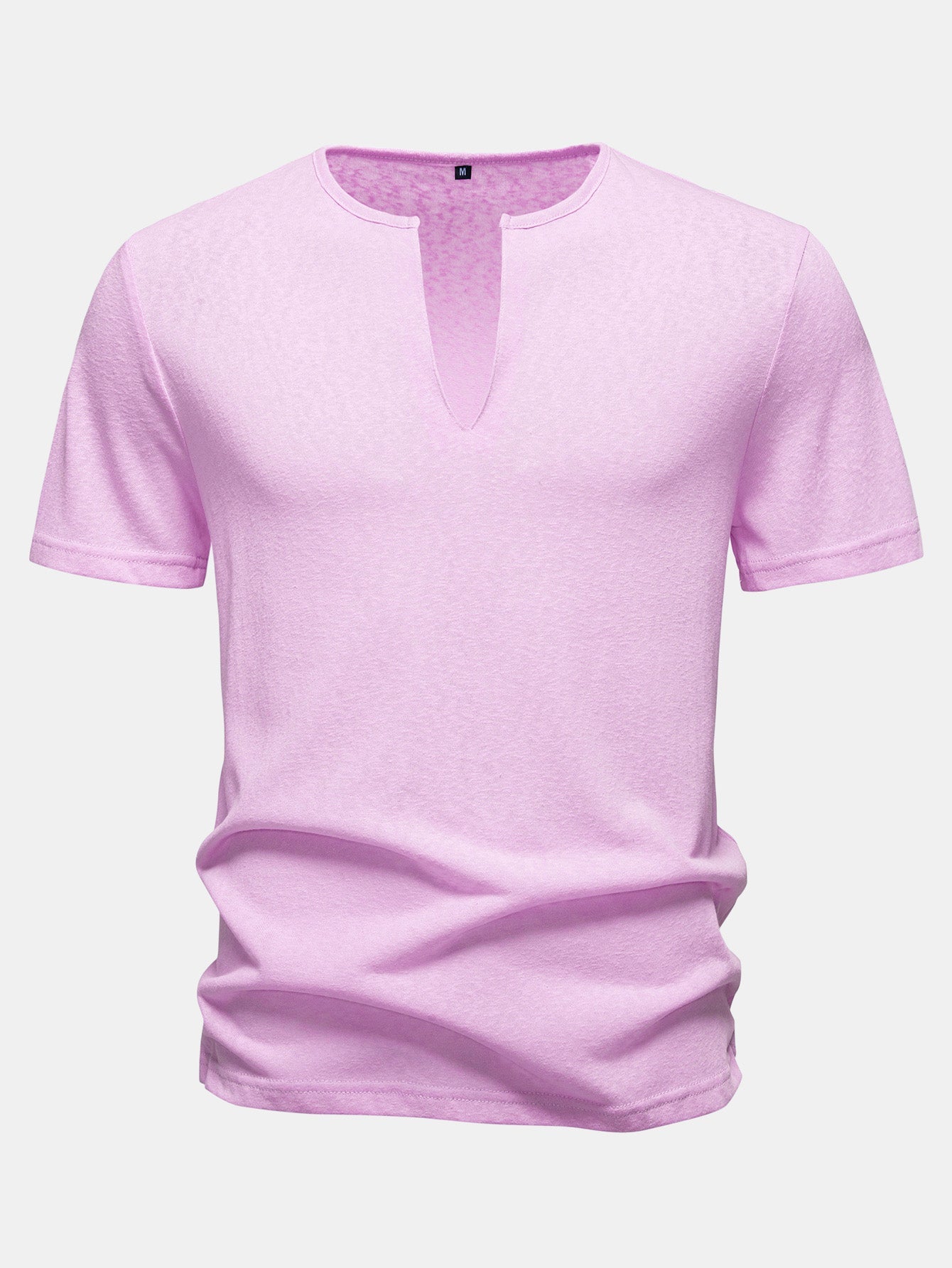 Lightweight Linen Look Deep Notched Collar T-Shirt
