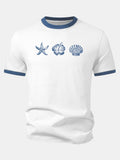 Starfish Hibiscus Shells Print Contrast Ringer T-Shirt