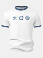 Starfish Hibiscus Shells Print Contrast Ringer T-Shirt