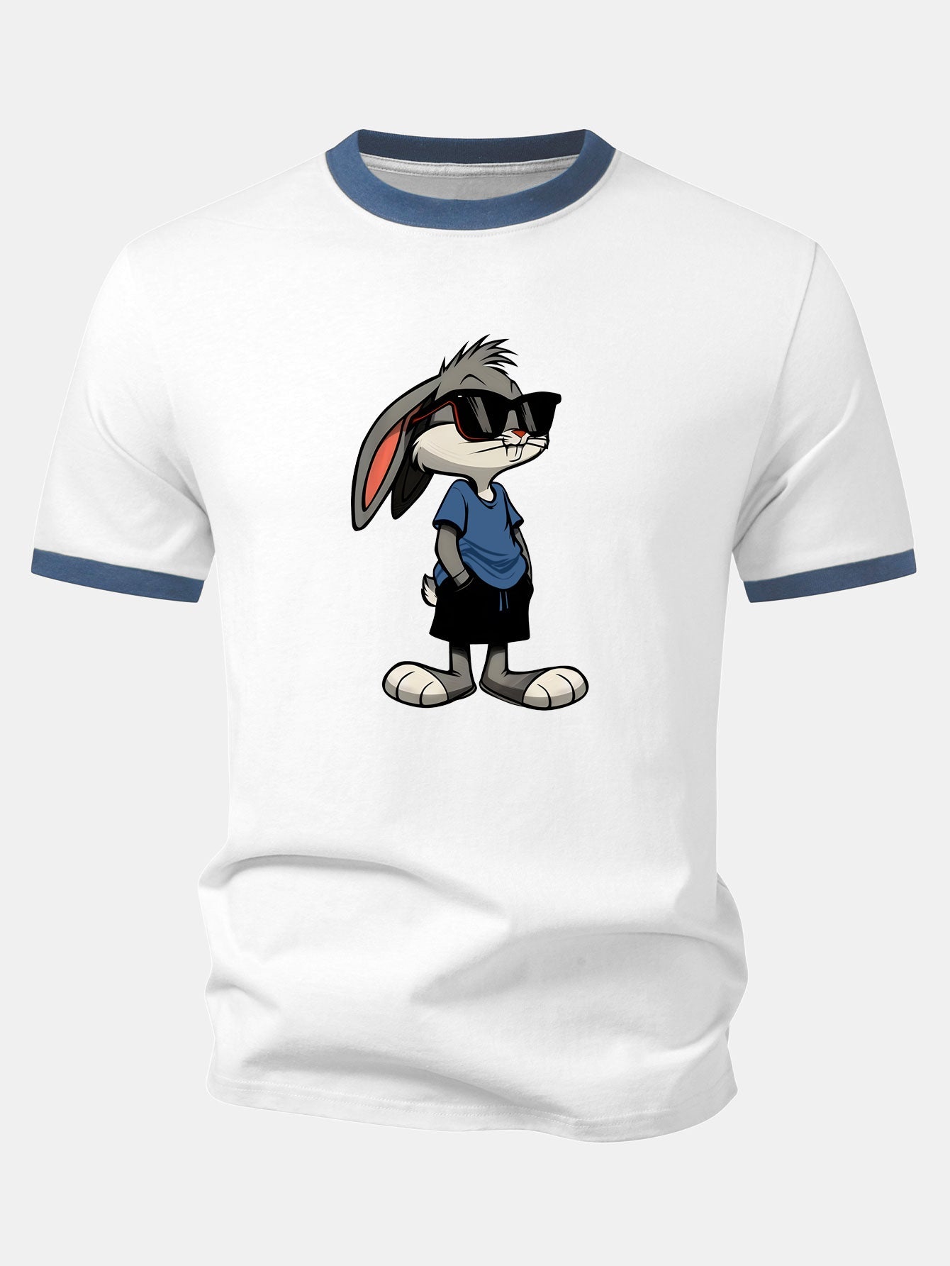 Sunglasses Bunny Print Contrast Ringer T-Shirt & Corduroy 7" Shorts