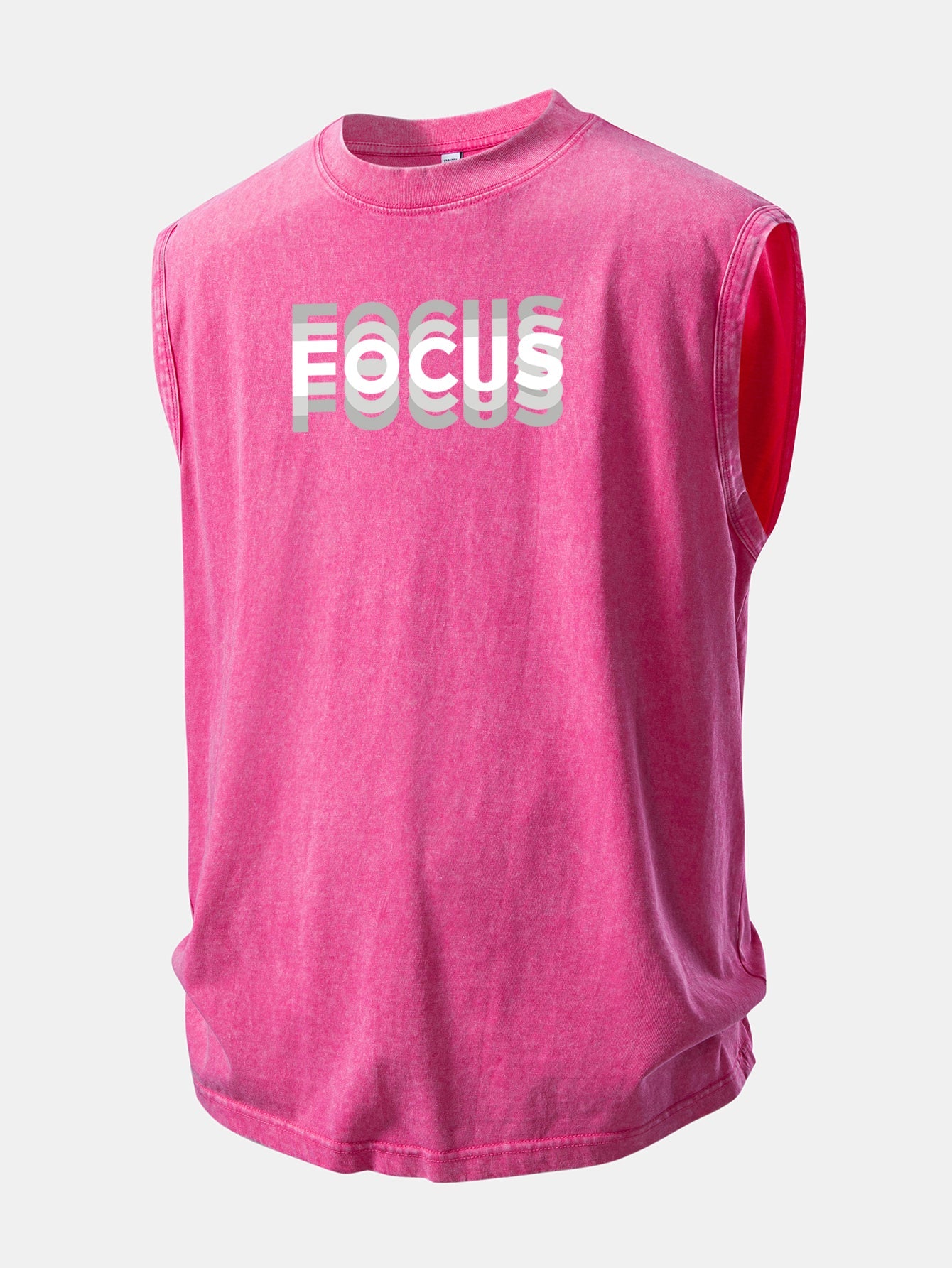 Focus Print Washed Distressed Tank Top