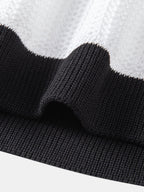 Contrast Trim Deep V Neck Textured Knit T-Shirt