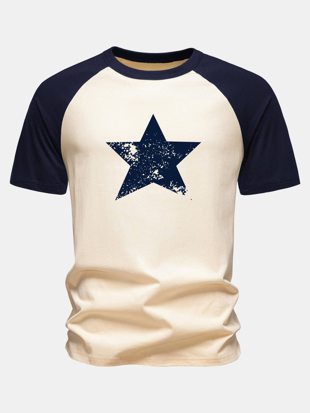 Star Print Cotton Raglan Sleeve T-Shirt