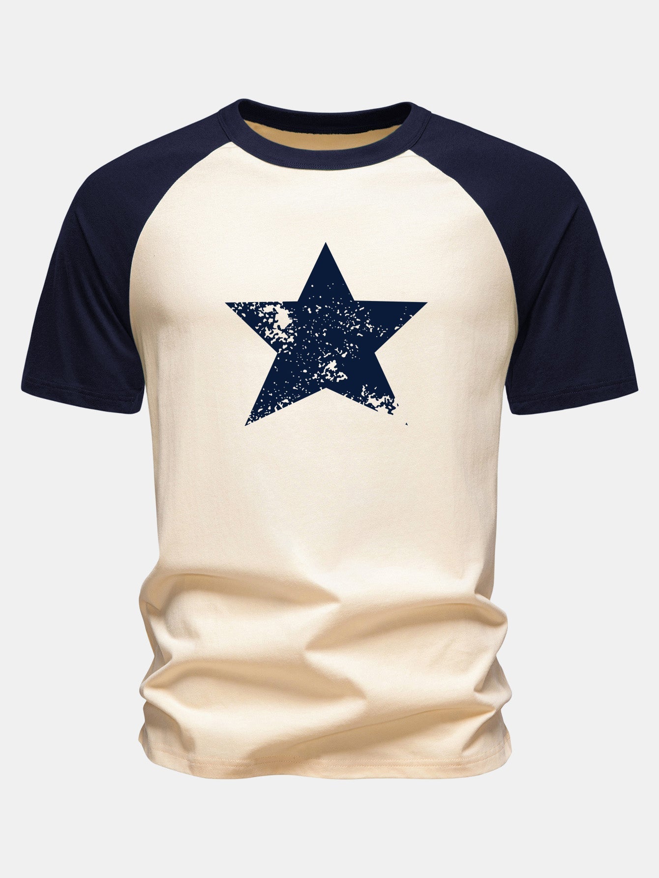 Star Print Cotton Raglan Sleeve T-Shirt