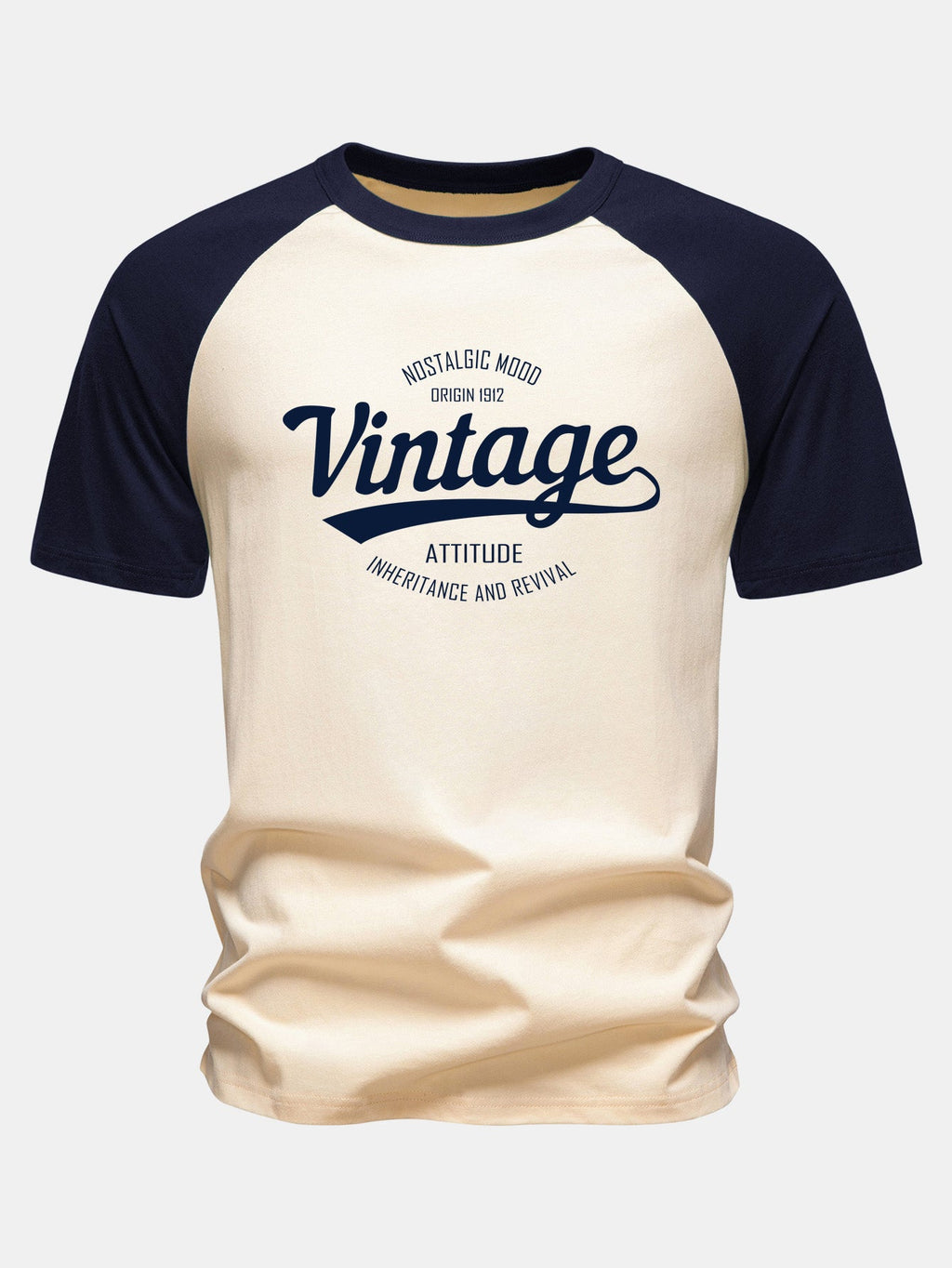 Vintage Print Cotton Raglan Sleeve T-Shirt