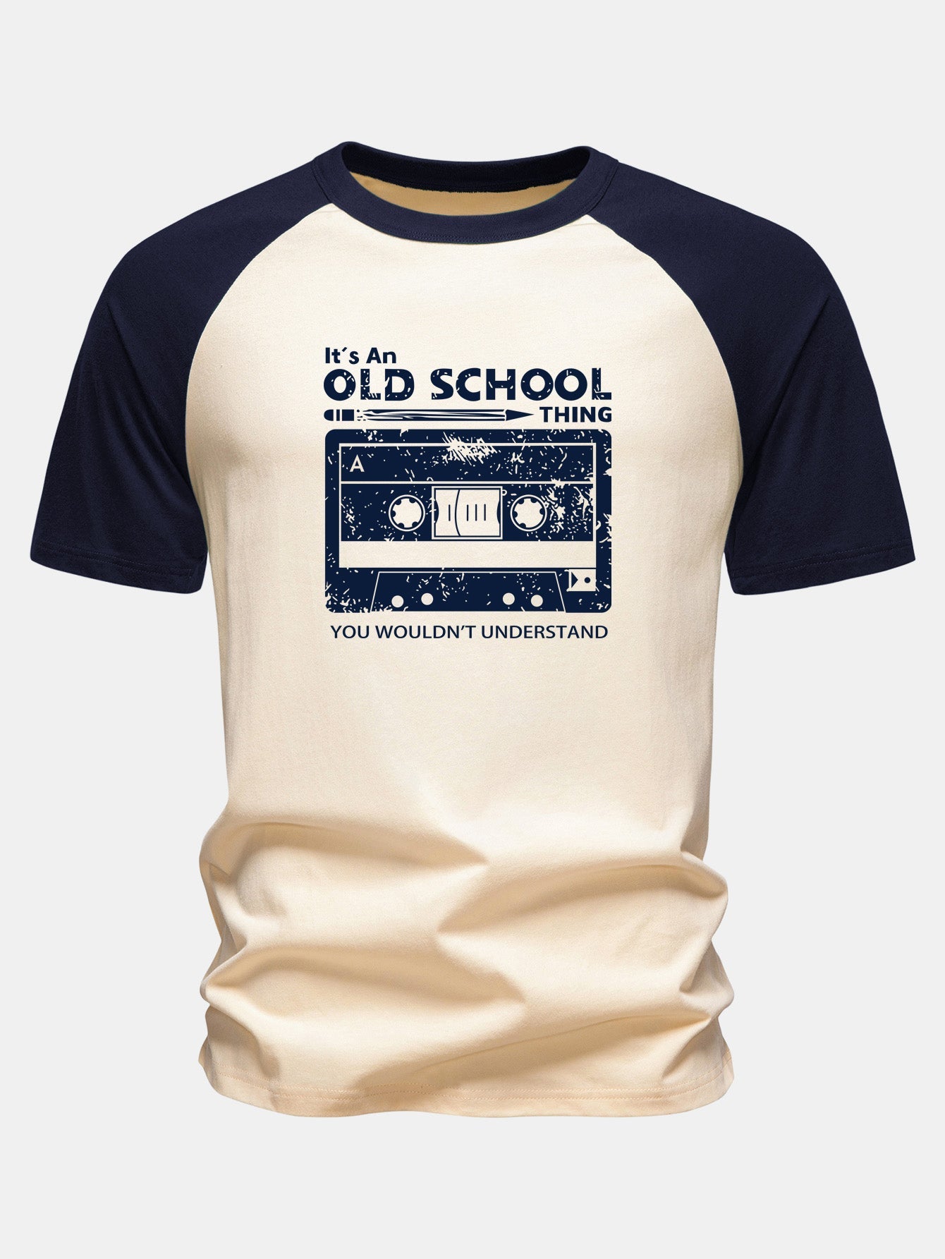 Cassette Tape Print Cotton Raglan Sleeve T-Shirt