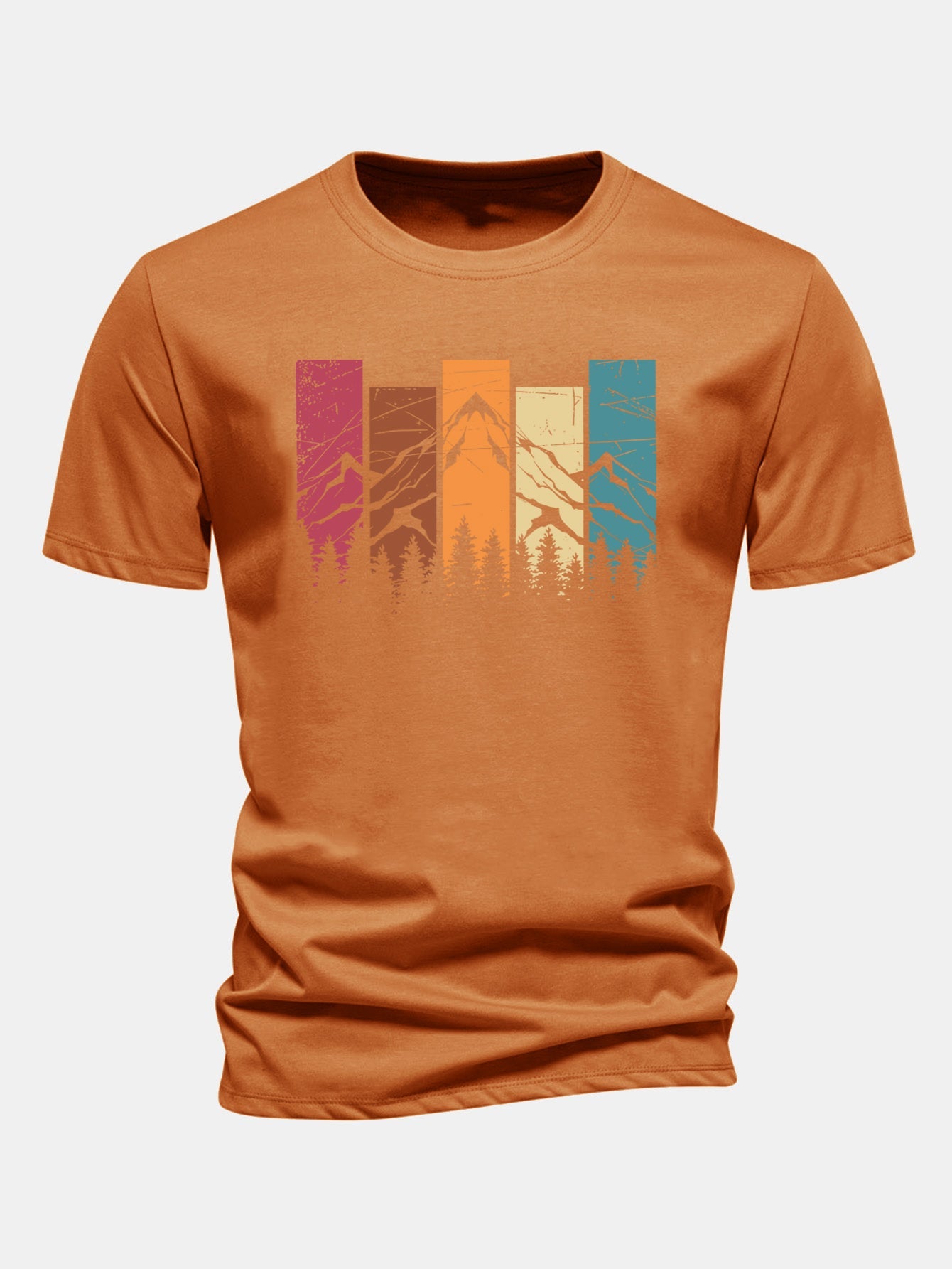 Regular Fit Colorful Mountain Print Cotton T-Shirt