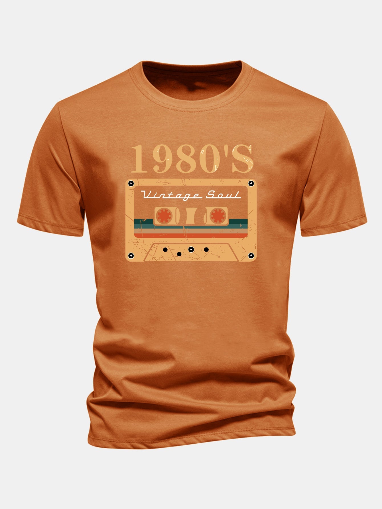 Regular Fit 1980's Cassette Tape Print Cotton T-Shirt