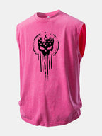 American Flag Skull Print Washed Distressed Tank Top