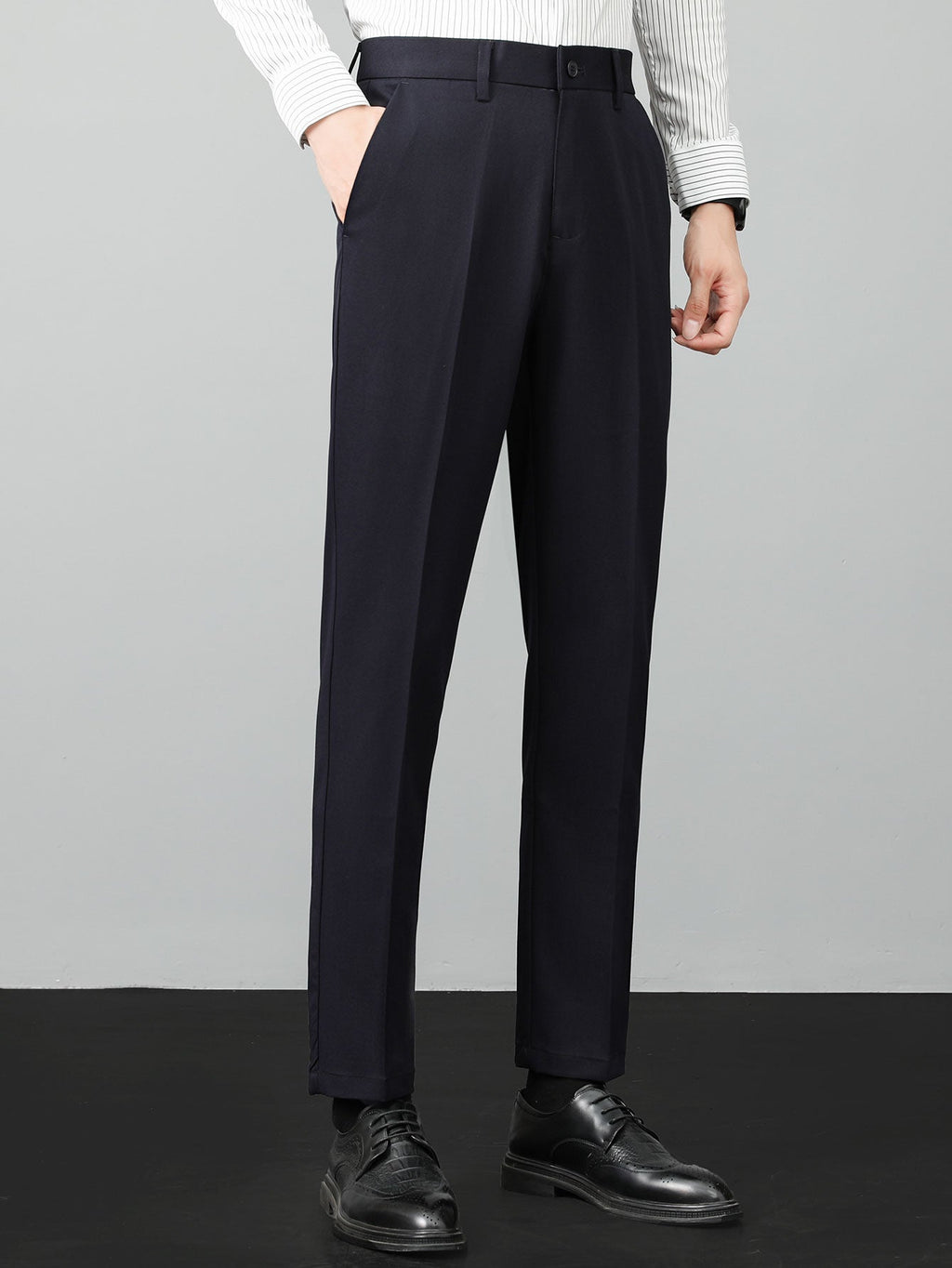 Contrast Striped Ribbed Knit Polo & Slim Fit Tapered Trousers