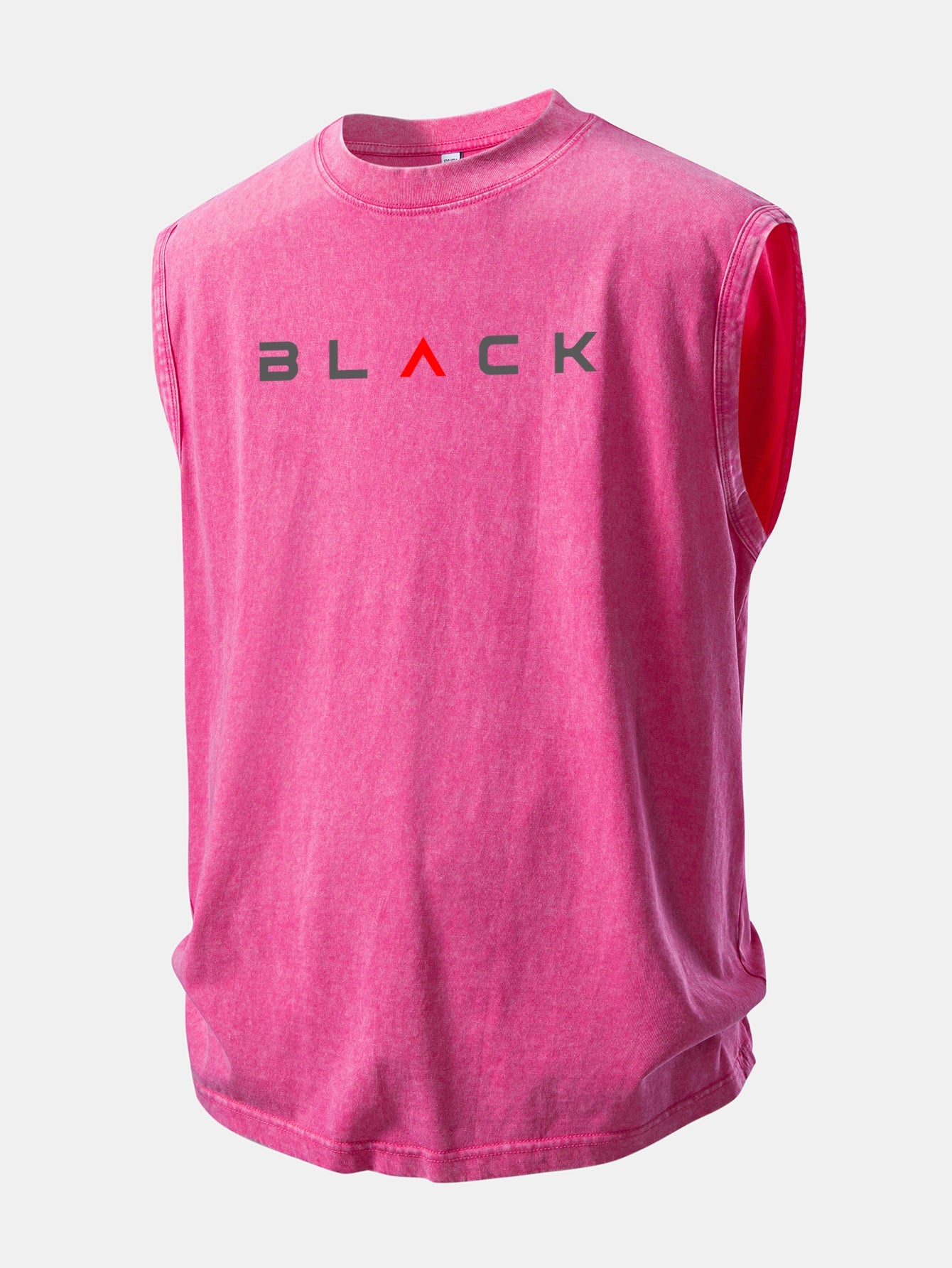 Black Print Washed Distressed Tank Top