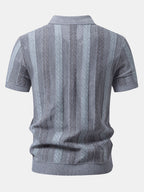 Striped Textured Knit Polo & Elastic Waist Chino Shorts