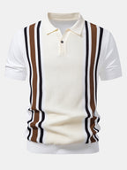 Contrast Striped Ribbed Knit Polo & Slim Fit Tapered Trousers