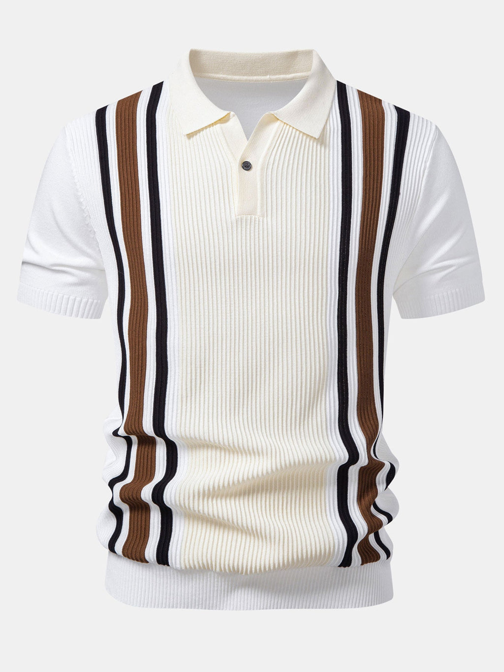 Contrast Striped Ribbed Knit Polo & Slim Fit Tapered Trousers