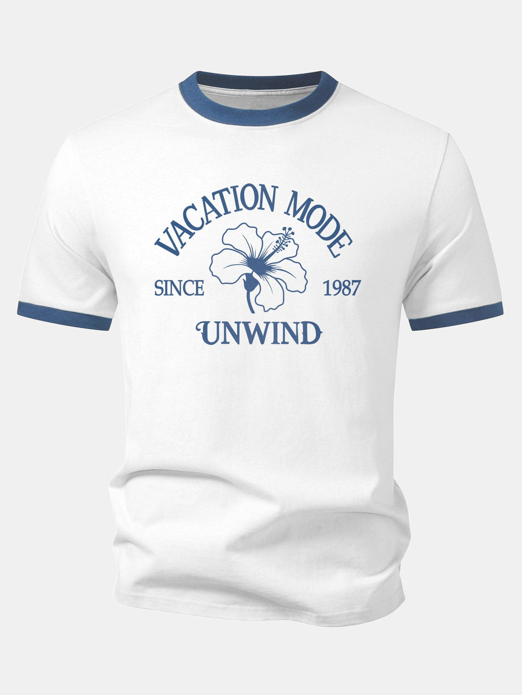 Vacation Mode Hibiscus Print Contrast Ringer T-Shirt