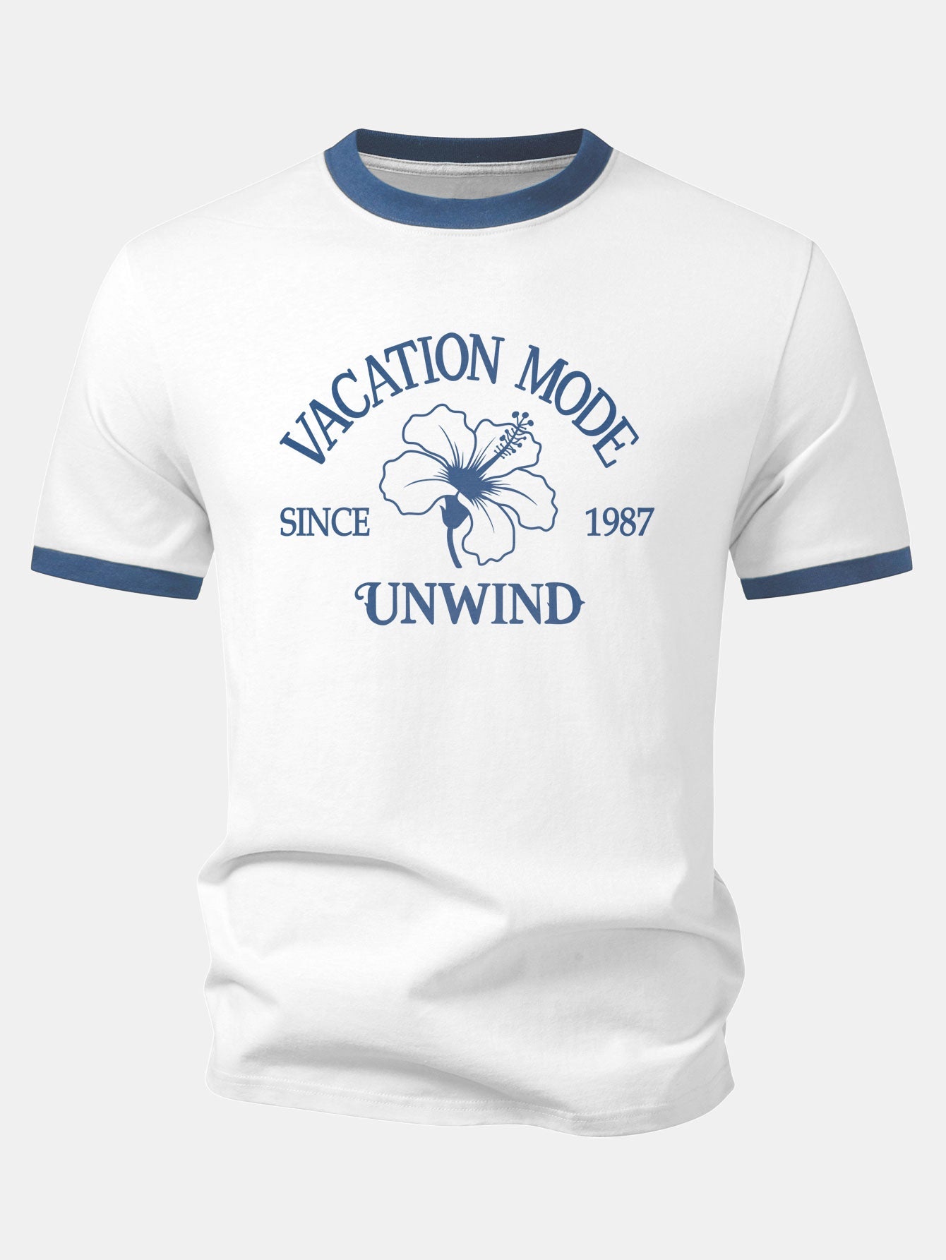 Vacation Mode Hibiscus Print Contrast Ringer T-Shirt