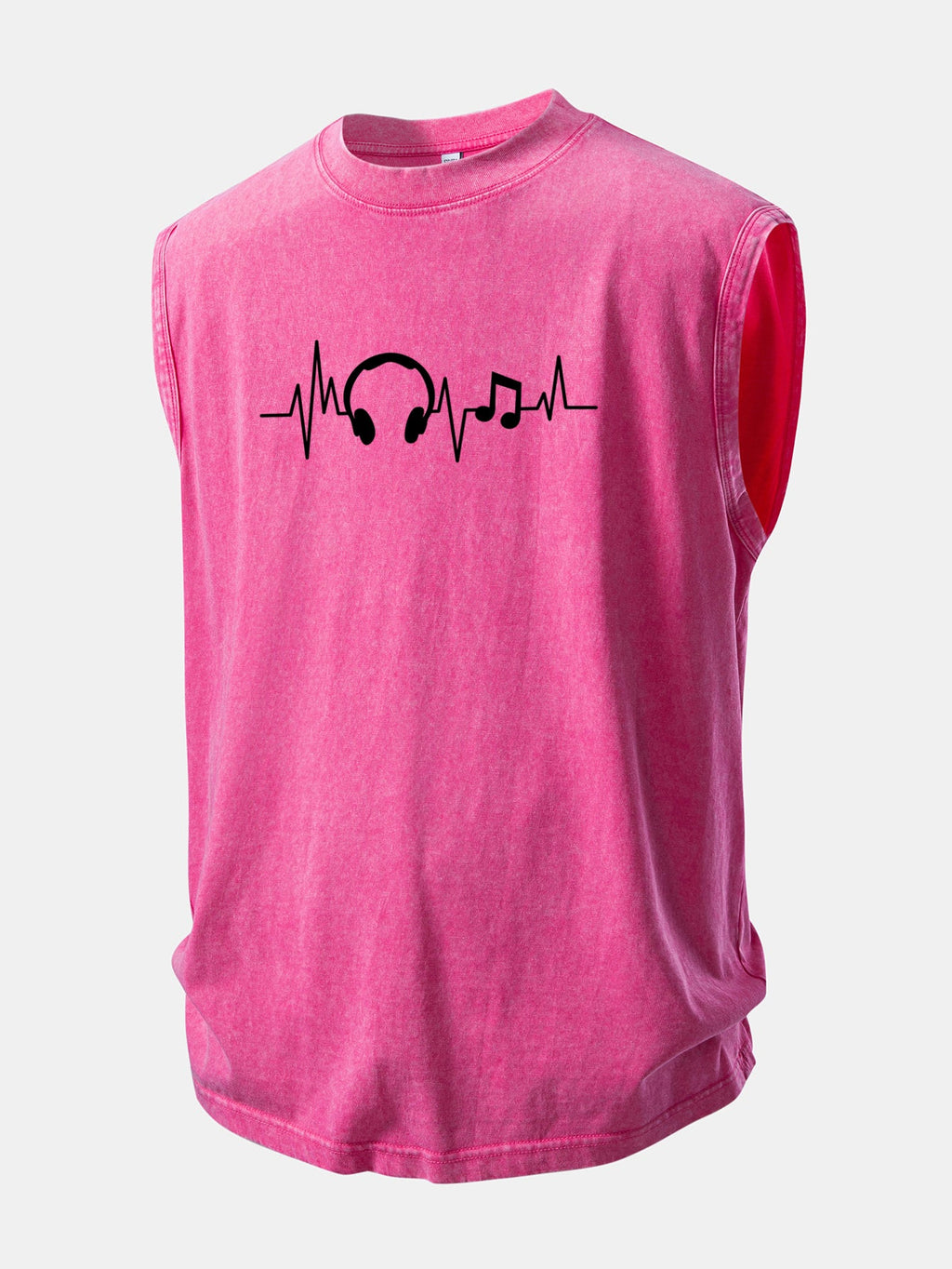 Music Heartbeat Print Washed Distressed Tank Top