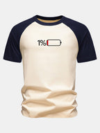 1% Battery Print Cotton Raglan Sleeve T-Shirt