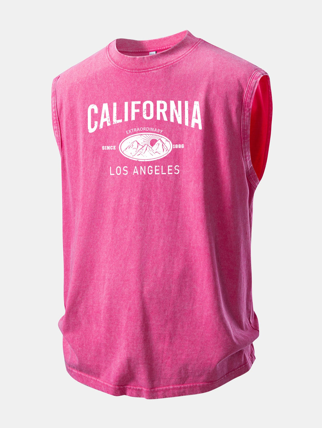 California Mountain Print Washed Distressed Tank Top