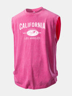 California Mountain Print Washed Distressed Tank Top