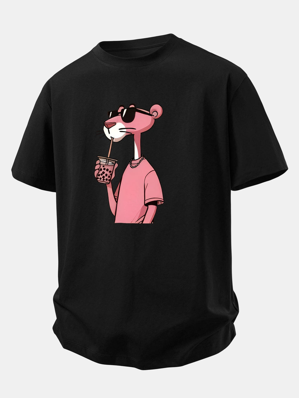 Relax Fit Pink Panther Print Crew Collar T-Shirt  & Drawstring Jersey 7" Shorts