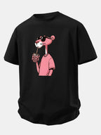 Relax Fit Pink Panther Print Crew Collar T-Shirt  & Drawstring Jersey 7" Shorts