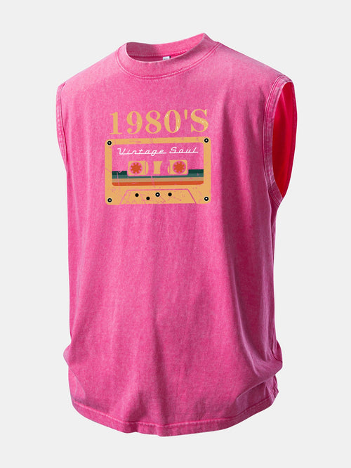 1980's Cassette Tape Print Washed Distressed Tank Top